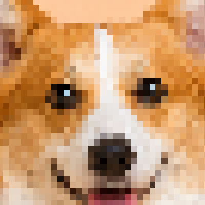 Close-up of the corgi pixel art at pixel size 12