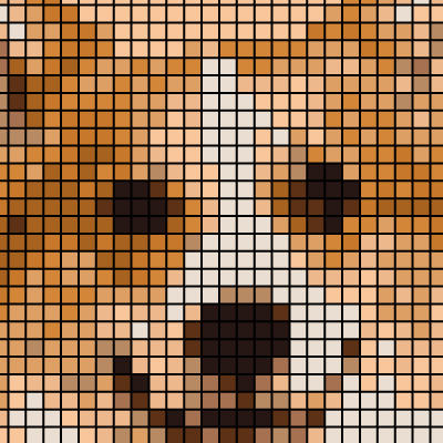 Close-up of the enlarged corgi pixel art PNG with grid lines