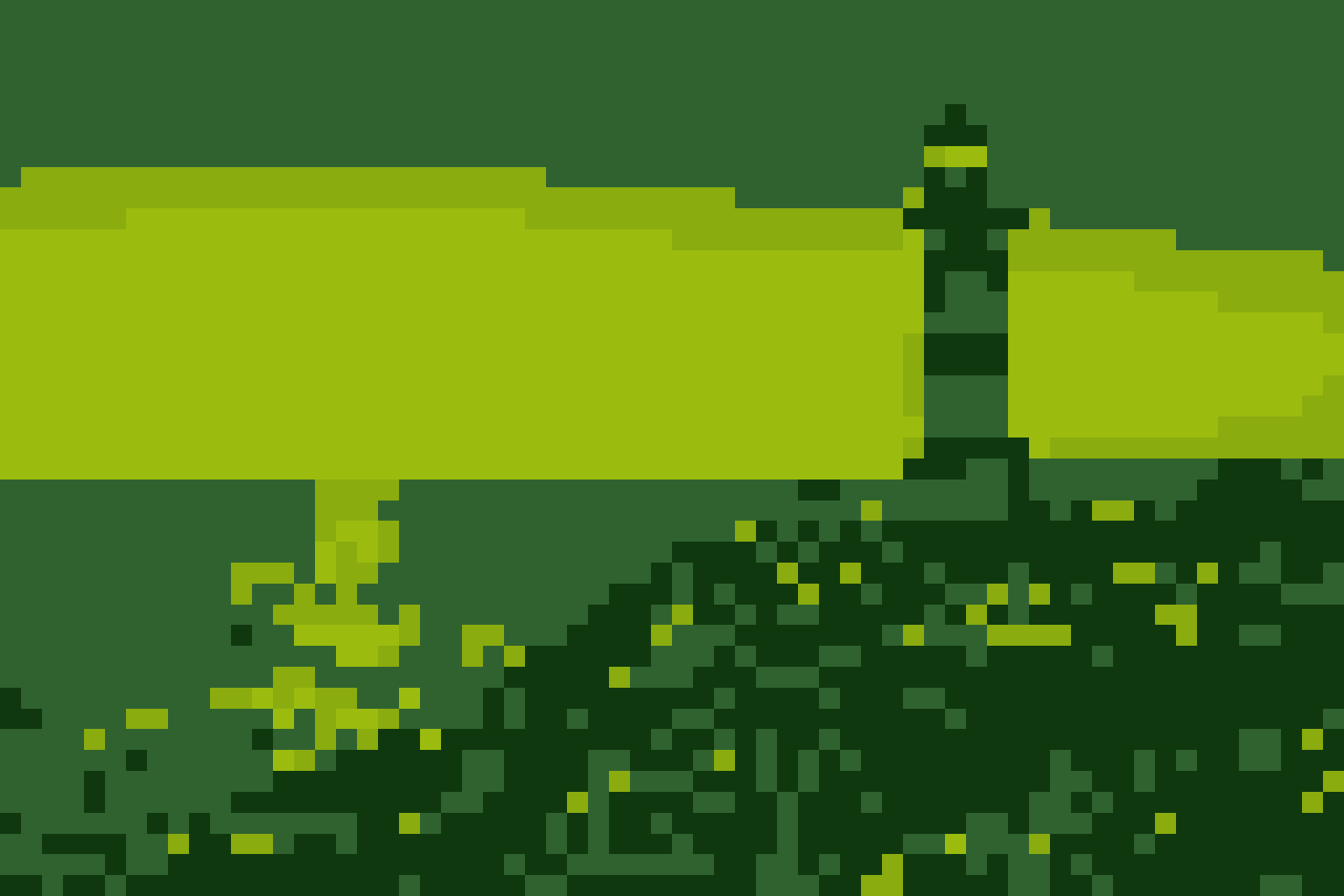 Pixel art lighthouse in the four green shades of the Game Boy palette