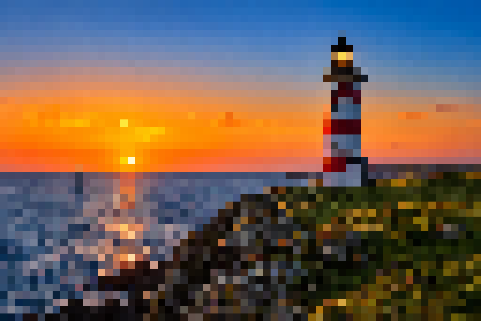 The lighthouse photo as pixel art with its original colors